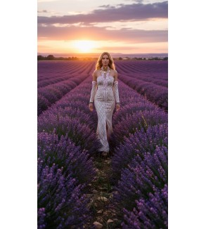 Robe longue beige brodée Tunisie – Élégance romantique