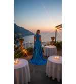 Robe longue bleue brodée Tunisie – Élégance de soirée