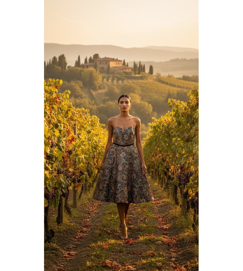 Robe midi brodée multicolore Tunisie – Élégance bohème